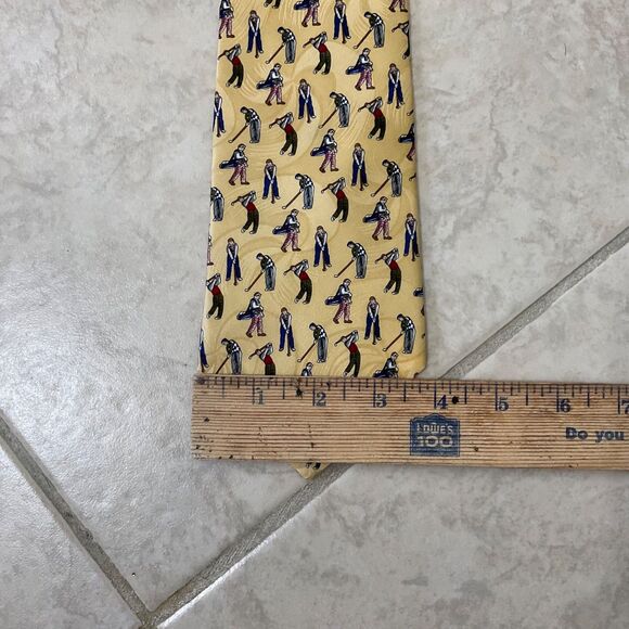 Crooks & Creed London silk Tie Men’s 58” classic Yellow Golfer Hidden Pinwheels - Picture 8 of 10